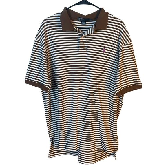 VTG Polo Ralph Lauren SZ XL Striped Chocolate Brown Polo Shirt 90s Retro Shirt - Picture 1 of 14